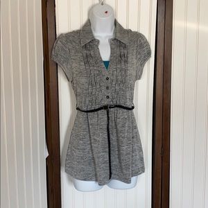 Gray marled belted short sleeve peplum blouse top